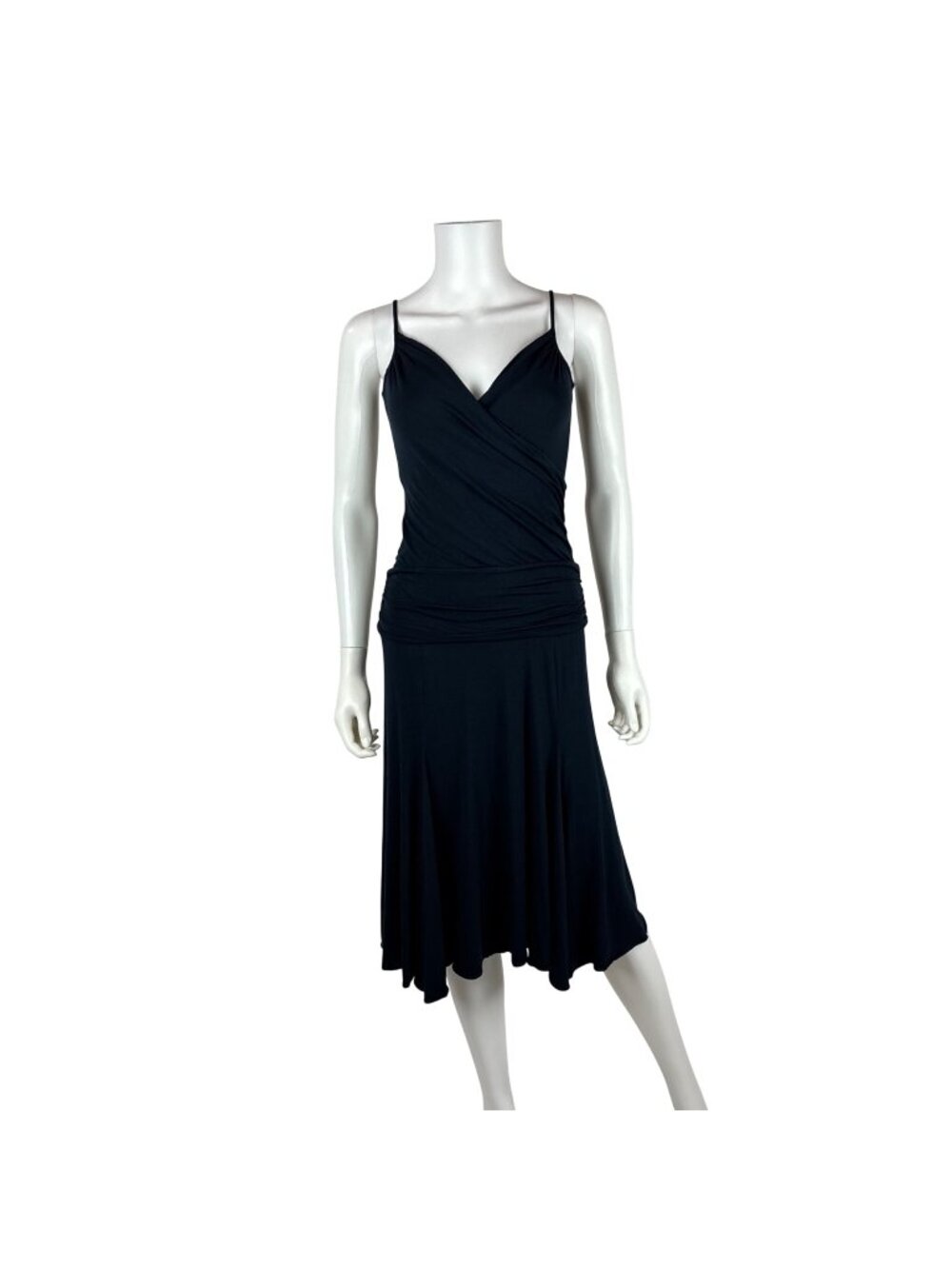 BCBGMAXAZRIA Dark Blue Dress Womens Small Liquid Jersey Knit Gathered Waist Sund